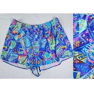 Vintage Lands End Travel Shorts Loose Fitting Blue Destination print Size XL